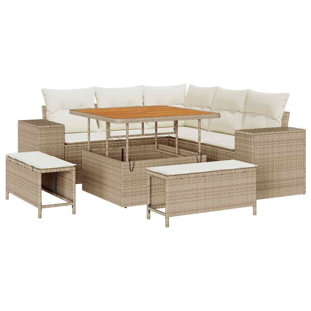 Gartensofa-set mit Kissen 8 pcs Beige und Creme Poly-Rattan