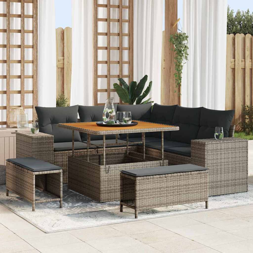 Gartensofa-set mit Kissen mit Speicher 8 pcs Grau Poly-Rattan