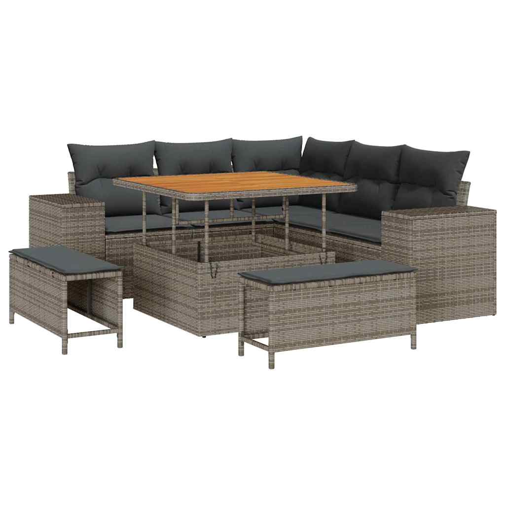 Gartensofa-set mit Kissen mit Speicher 8 pcs Grau Poly-Rattan