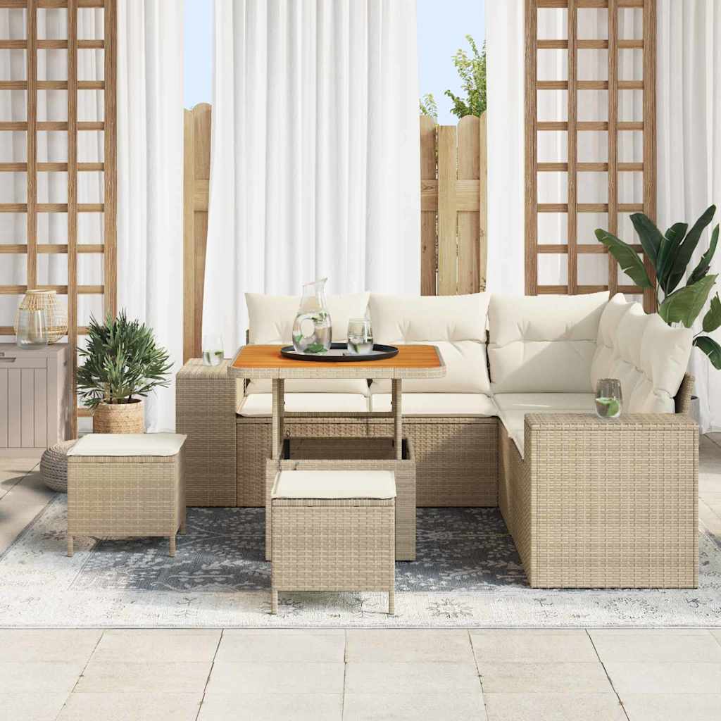 Gartensofa-set mit Kissen 8 pcs Beige und Creme Poly-Rattan