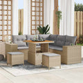 Gartensofa-set mit Kissen 8 pcs Beige und Hellgrau Poly-Rattan