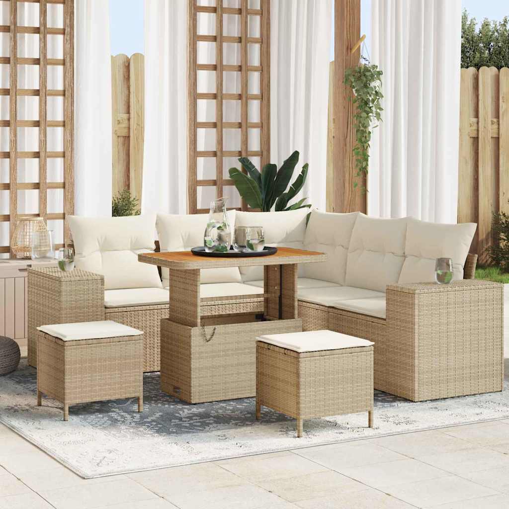 Gartensofa-set mit Kissen 8 pcs Beige und Creme Poly-Rattan