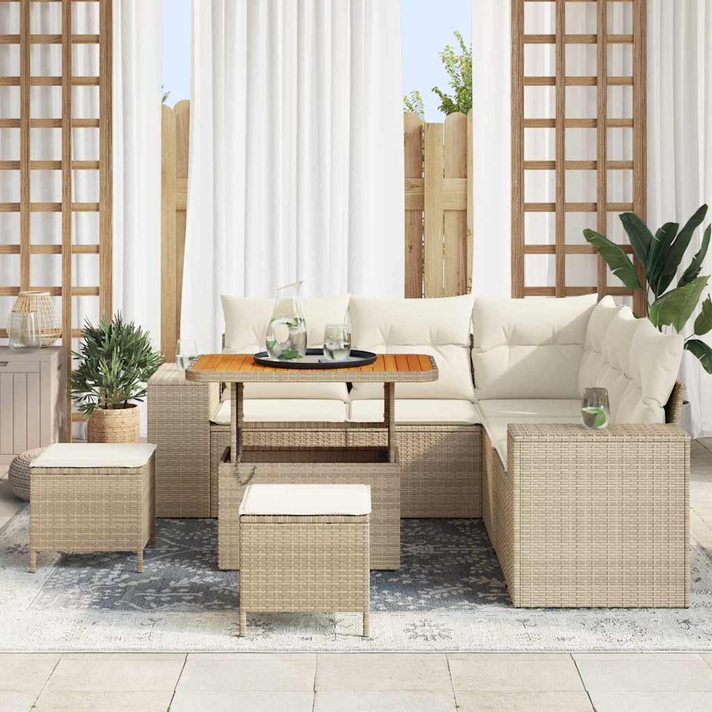 Gartensofa-set mit Kissen 8 pcs Beige und Creme Poly-Rattan
