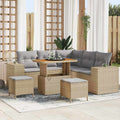 Gartensofa-set mit Kissen 8 pcs Beige und Hellgrau Poly-Rattan