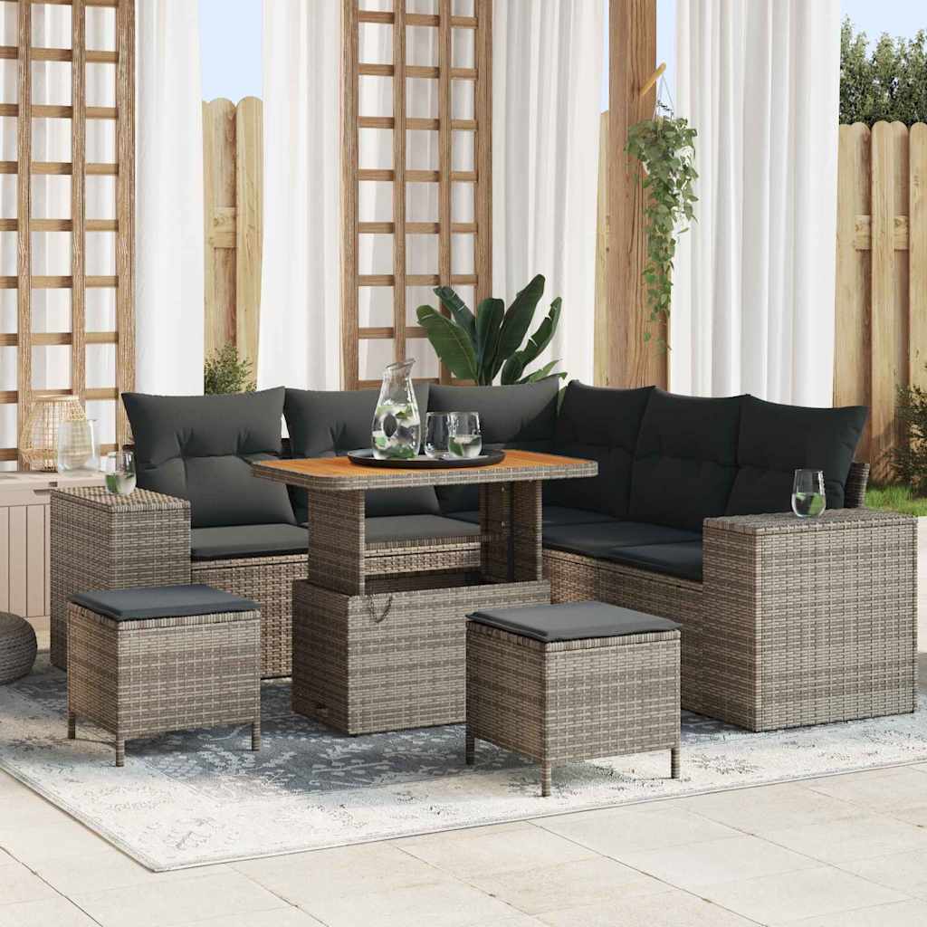 Gartensofa-set mit Kissen mit Speicher 8 pcs Grau Poly-Rattan