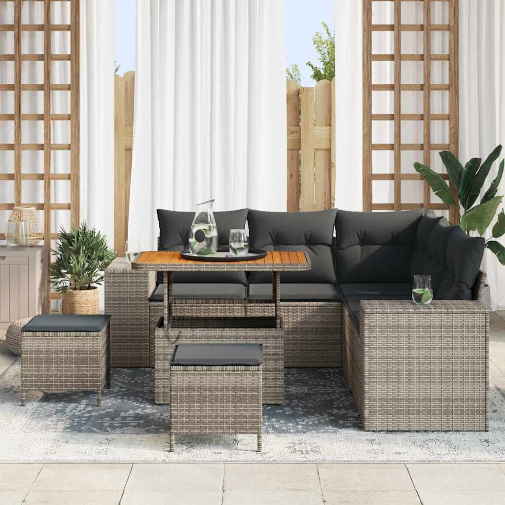 Gartensofa-set mit Kissen mit Speicher 8 pcs Grau Poly-Rattan