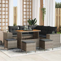 Gartensofa-set mit Kissen mit Speicher 9 pcs Grau Poly-Rattan