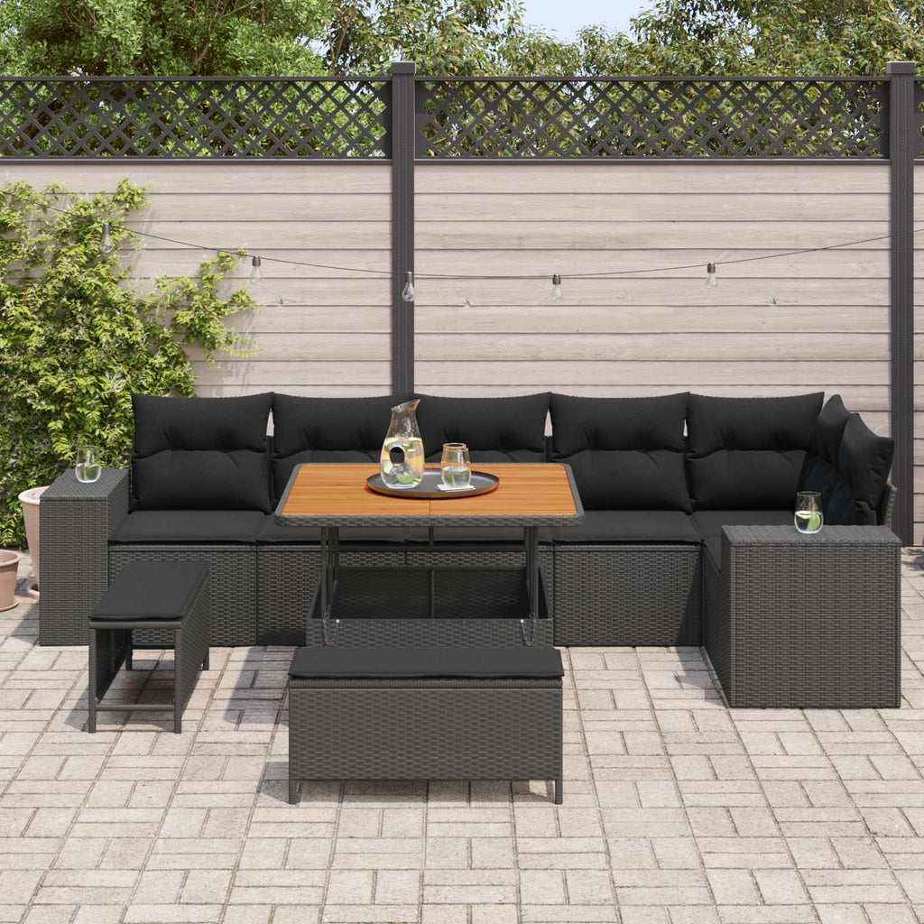 Gartensofa-set mit Kissen 9 pcs Schwarz Poly-Rattan