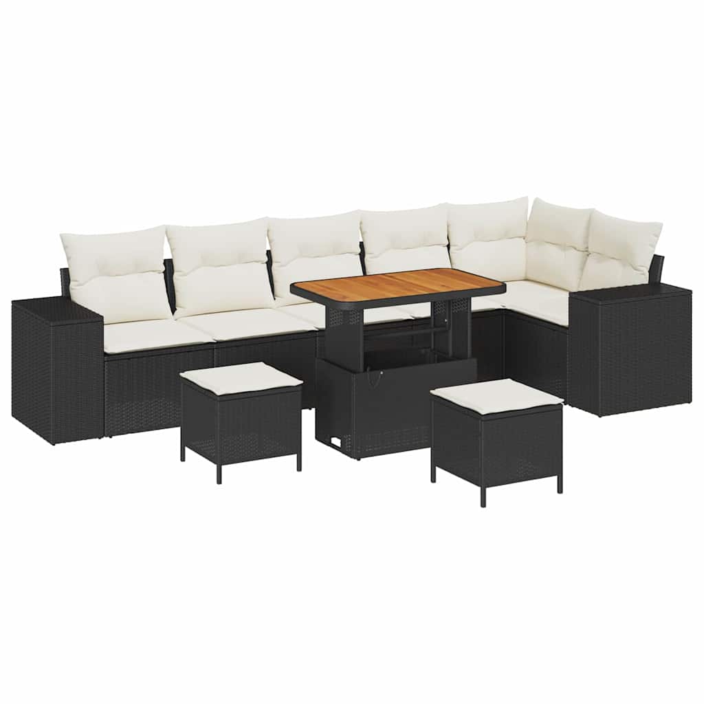 Gartensofa-set mit Kissen 9 pcs Schwarz und Creme Poly-Rattan