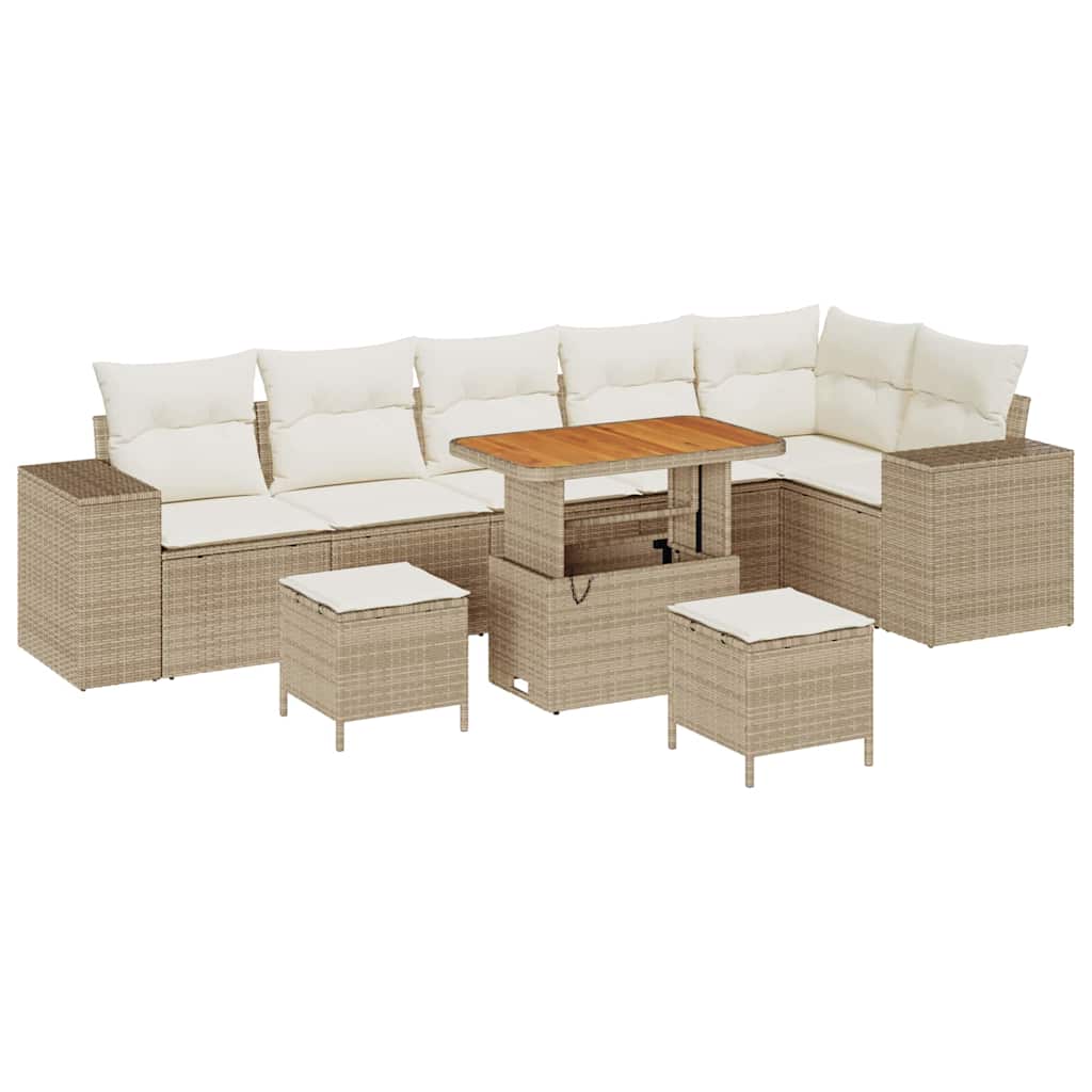 Gartensofa-set mit Kissen 9 pcs Beige und Creme Poly-Rattan