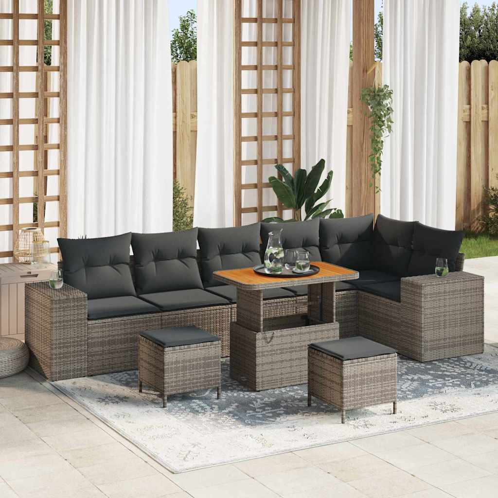 Gartensofa-set mit Kissen 9 pcs Grau Poly-Rattan