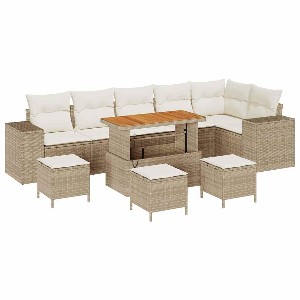 Gartensofa-set mit Kissen 10 pcs Beige und Creme Poly-Rattan