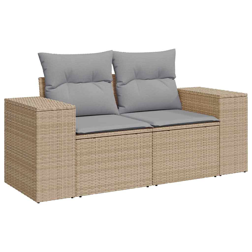Gartensofa-set mit Kissen 10 pcs Beige und Hellgrau Poly-Rattan