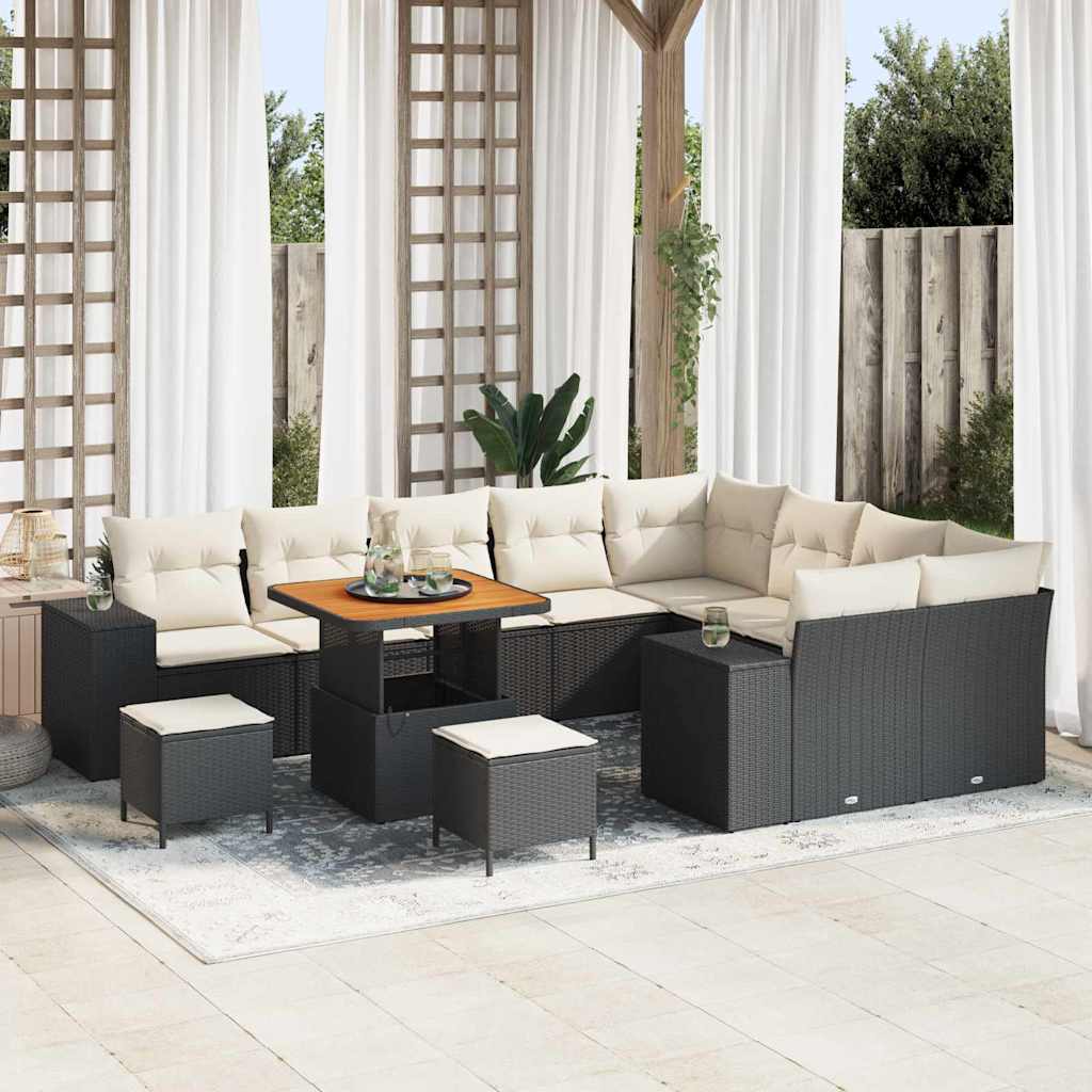 Garten-Sofa-Set mit Kissen mit Kissen 12 pcs Schwarz und Creme