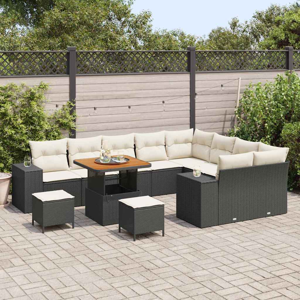 Garten-Sofa-Set mit Kissen mit Kissen 12 pcs Schwarz und Creme