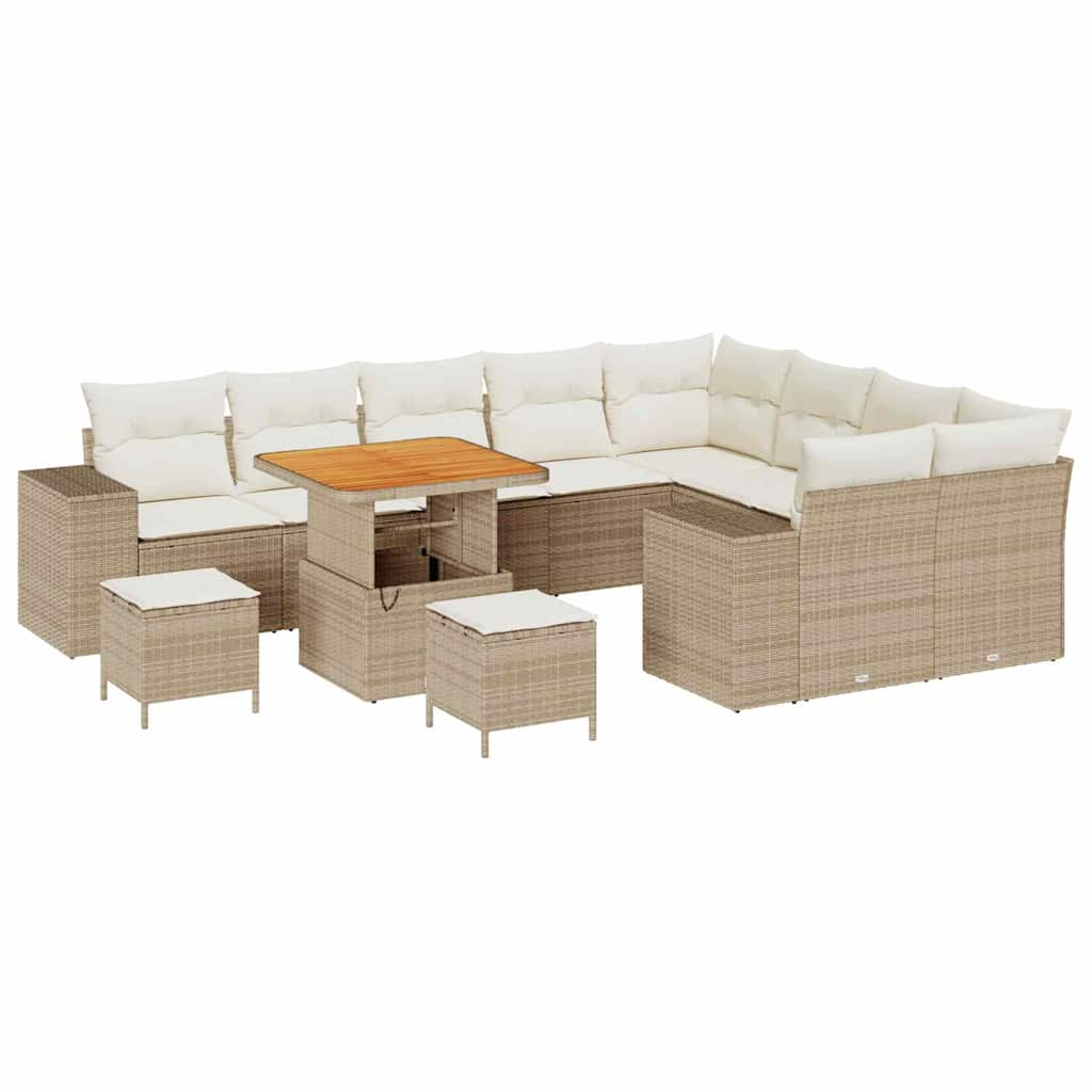 Garten-Sofa-Set mit Kissen mit Speicher 12 pcs Beige und Creme