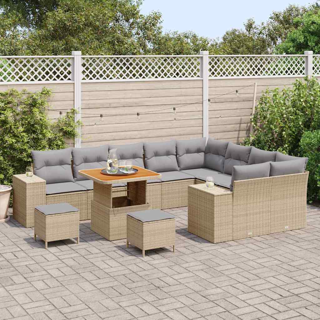 Garten-Sofa-Set mit Kissen mit Kissen 12 pcs Beige und Hellgrau