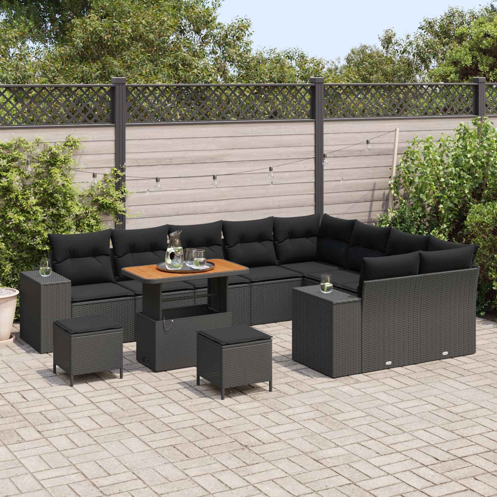 Garten-Sofa-Set mit Kissen mit Speicher 12 pcs Schwarz