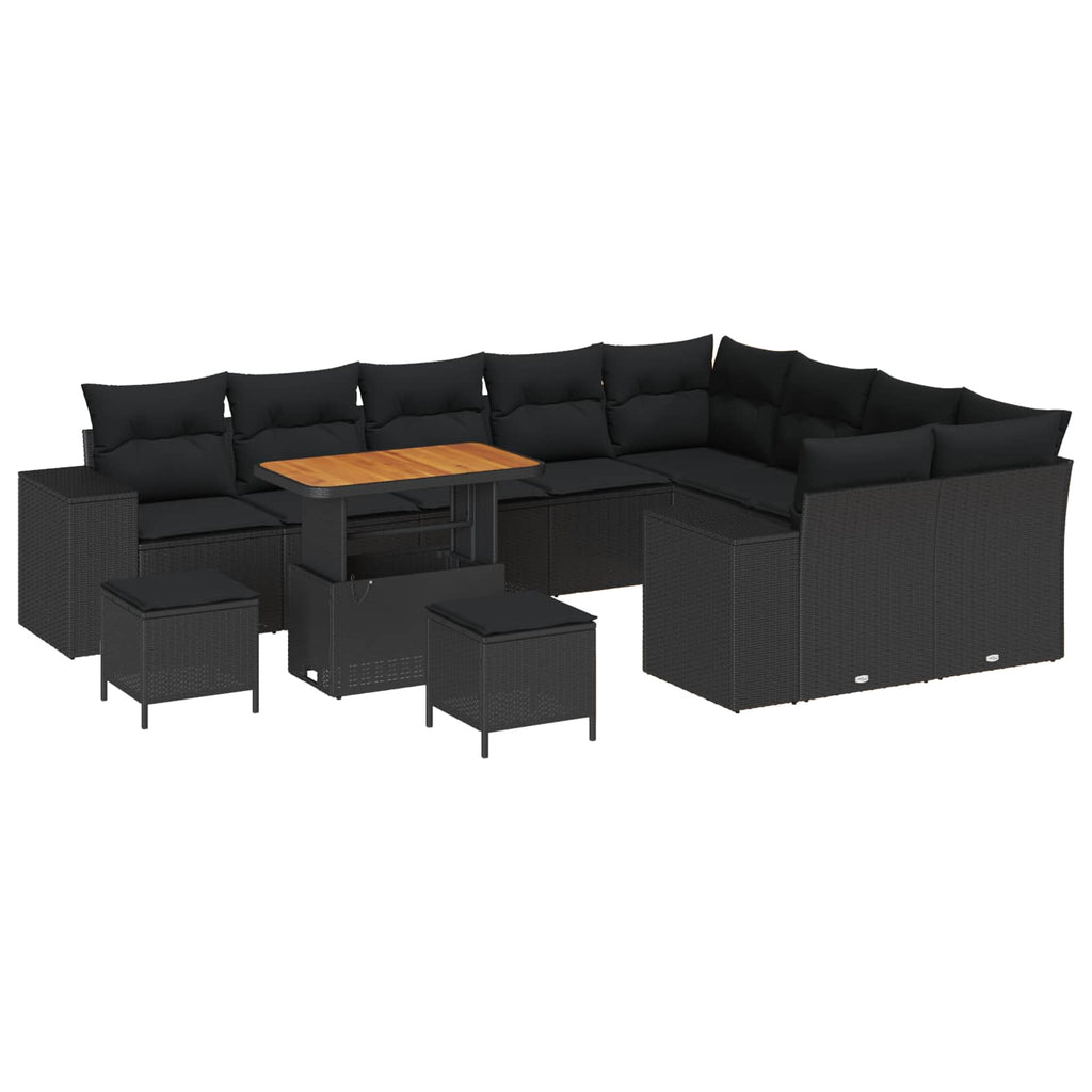 Garten-Sofa-Set mit Kissen mit Speicher 12 pcs Schwarz
