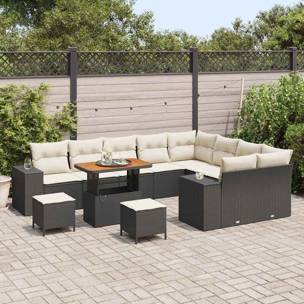 Garten-Sofa-Set mit Kissen mit Kissen 12 pcs Schwarz und Creme