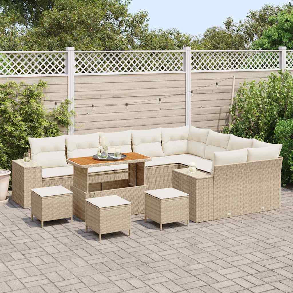 Garten-Sofa-Set mit Kissen mit Speicher 13 pcs Beige und Creme
