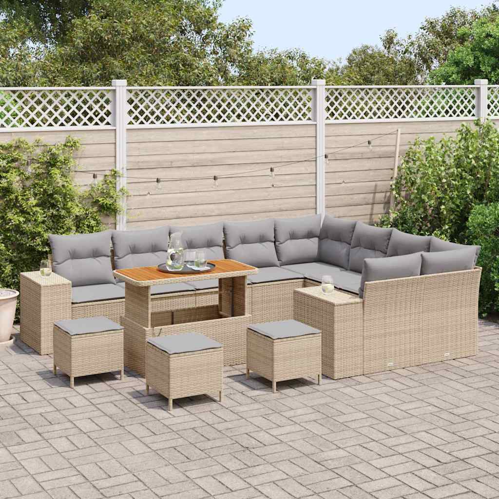 Garten-Sofa-Set mit Kissen mit Kissen 13 pcs Beige und Hellgrau