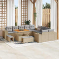 Gartensofa-set mit Kissen 13 pcs Beige und Hellgrau Poly-Rattan