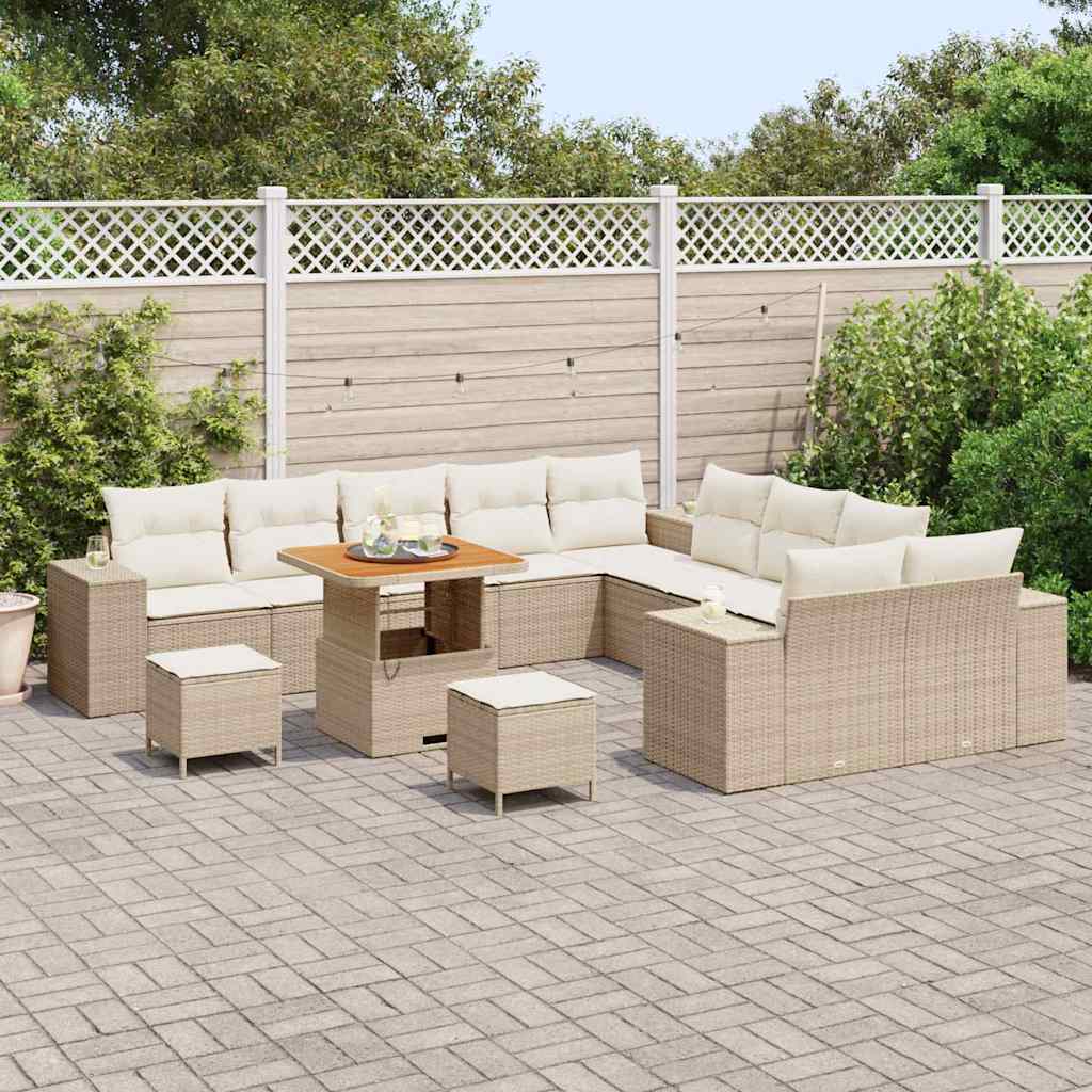 Gartensofa-set mit Kissen 13 pcs Beige und Creme Poly-Rattan