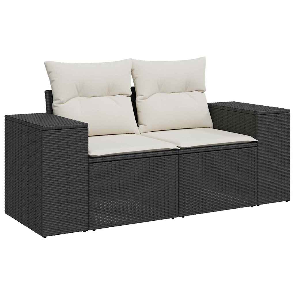 Gartensofa-set mit Kissen 13 pcs Schwarz und Creme Poly-Rattan