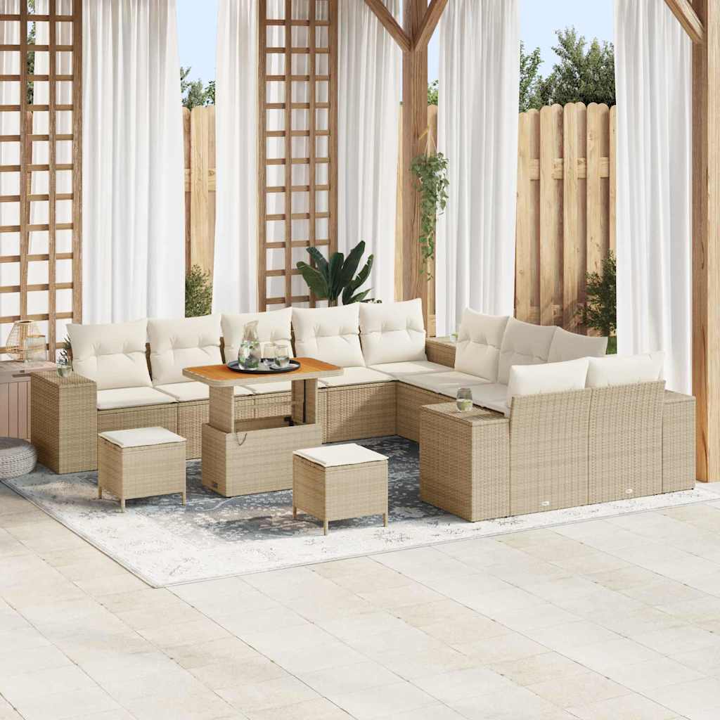 Gartensofa-set mit Kissen 13 pcs Beige und Creme Poly-Rattan