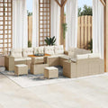 Gartensofa-set mit Kissen 13 pcs Beige und Creme Poly-Rattan