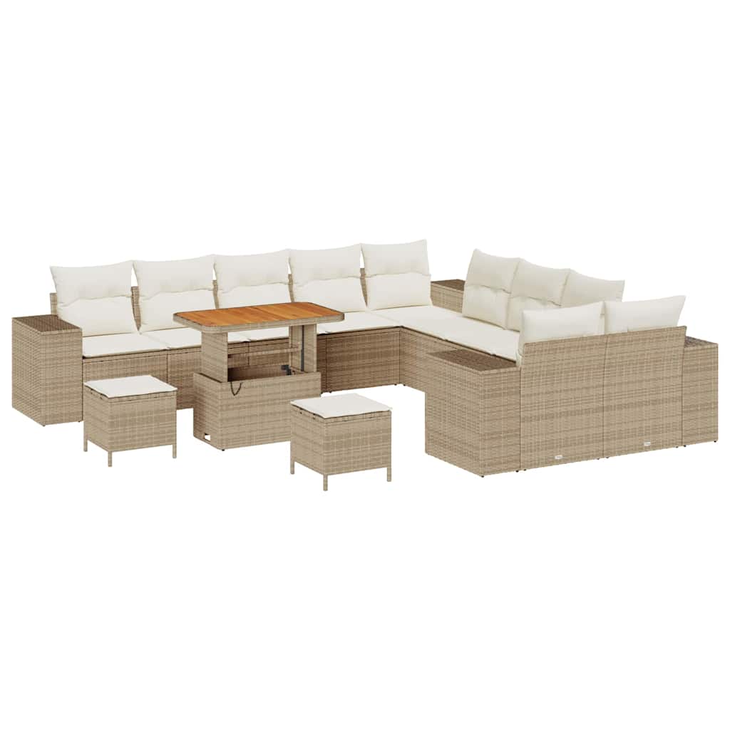Gartensofa-set mit Kissen 13 pcs Beige und Creme Poly-Rattan