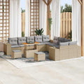 Gartensofa-set mit Kissen 13 pcs Beige und Hellgrau Poly-Rattan