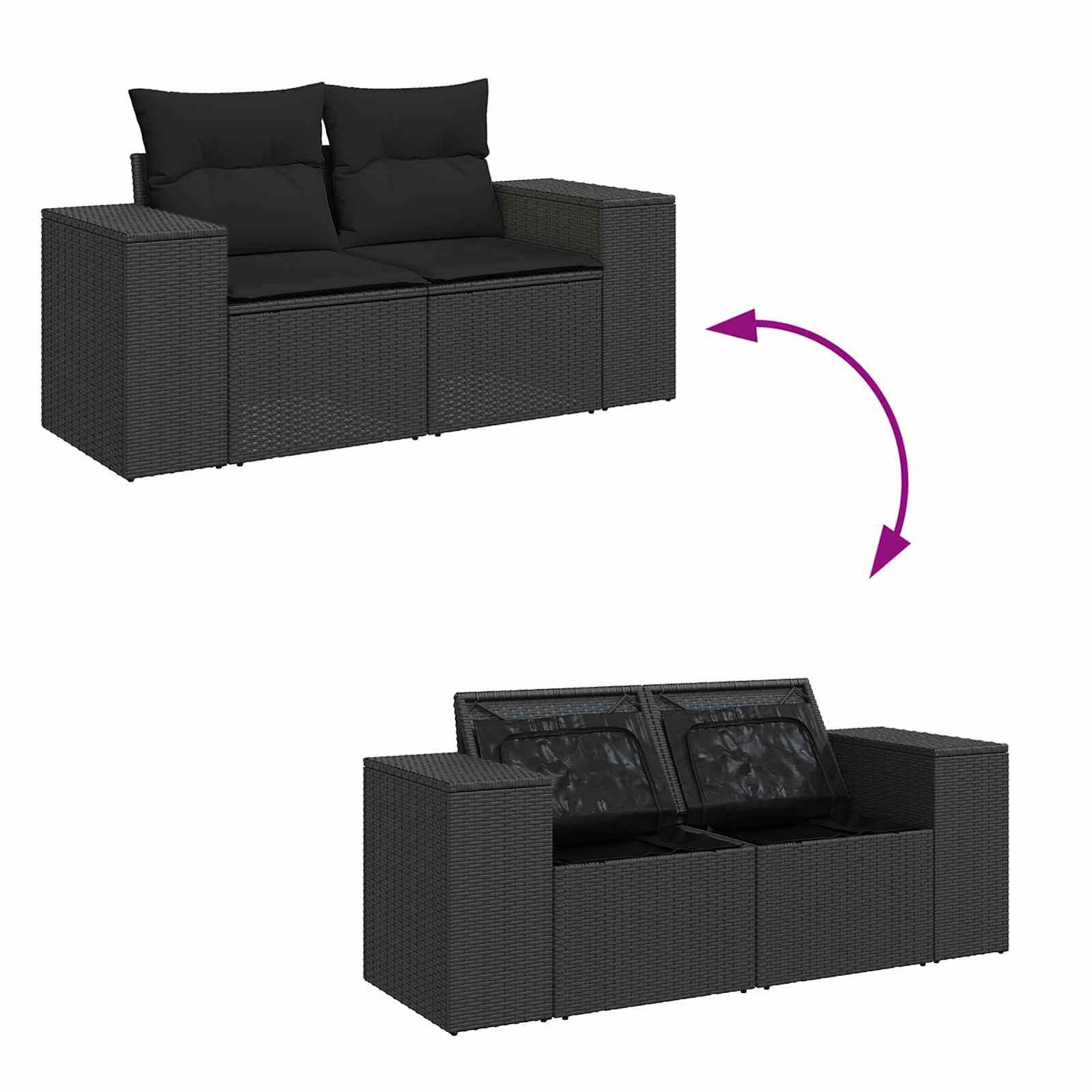 Gartensofa-set mit Kissen 14 pcs Schwarz Poly-Rattan