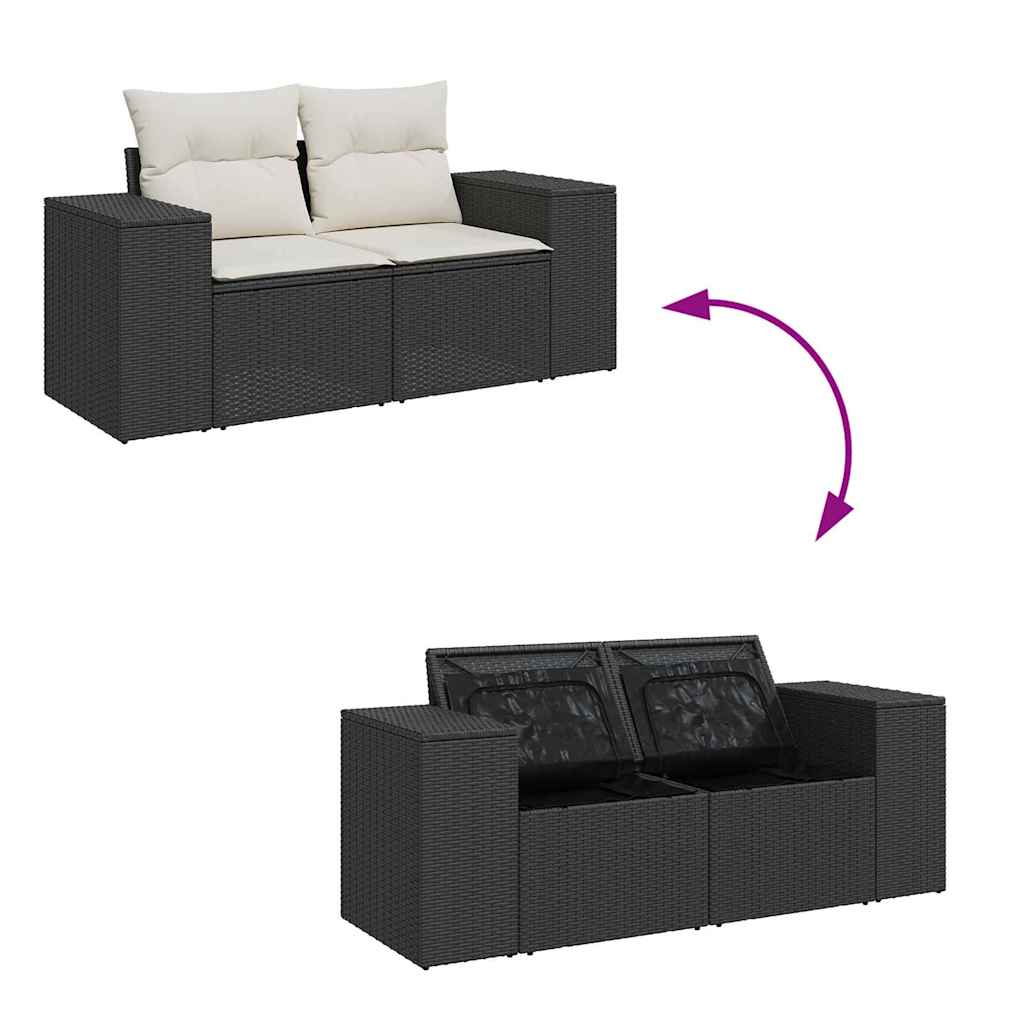 Gartensofa-set mit Kissen 14 pcs Schwarz und Creme Poly-Rattan