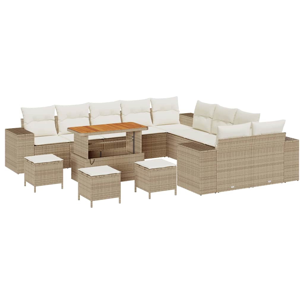 Gartensofa-set mit Kissen 14 pcs Beige und Creme Poly-Rattan
