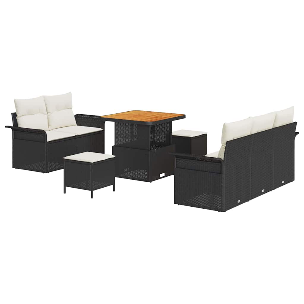 Garten-Sofa-Set mit Kissen mit Speicher 8 pcs Schwarz und Creme