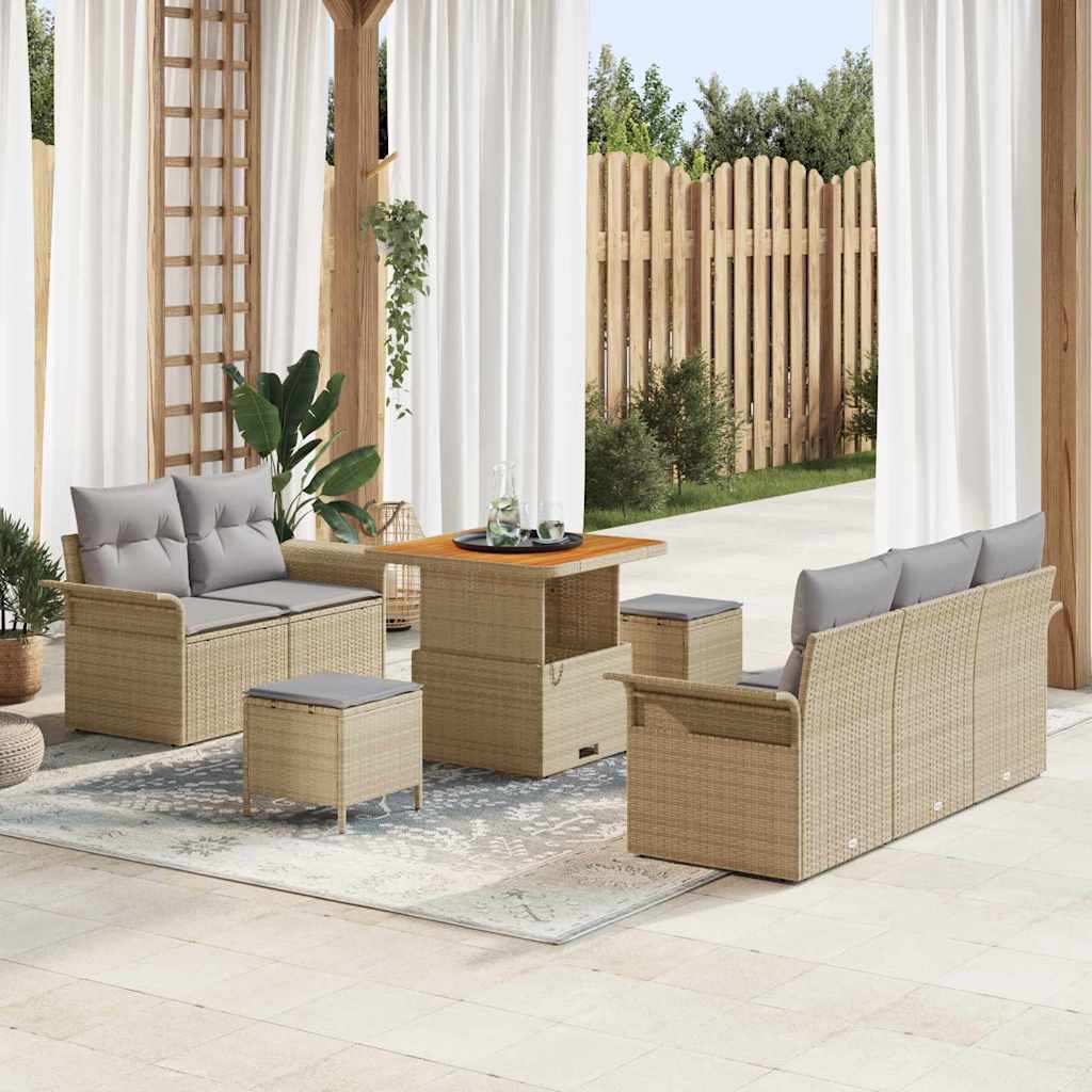 Garten-Sofa-Set mit Kissen 8 pcs Beige und Hellgrau