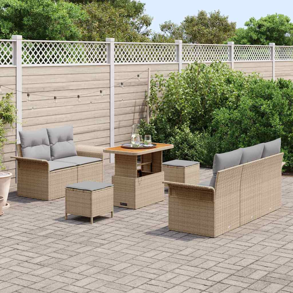 Garten-Sofa-Set mit Kissen 8 pcs Beige und Hellgrau