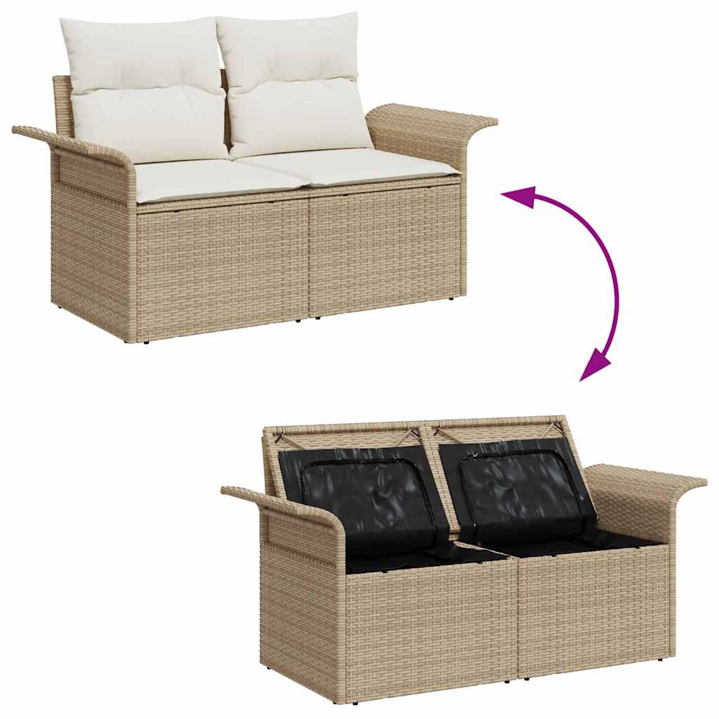 Garten-Sofa-Set mit Kissen mit Speicher 9 pcs Beige und Creme