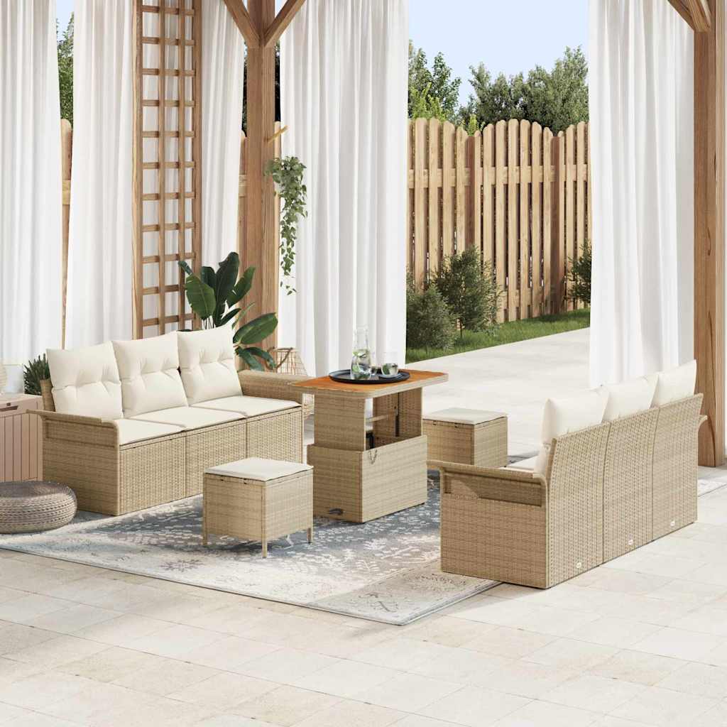 Garten-Sofa-Set mit Kissen mit Speicher 9 pcs Beige und Creme