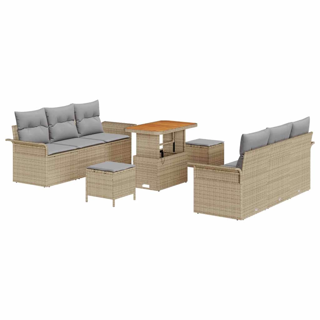 Garten-Sofa-Set mit Kissen 9 pcs Beige und Hellgrau