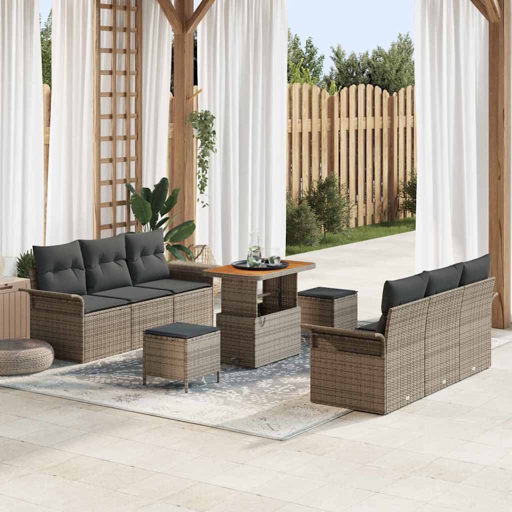 Garten-Sofa-Set mit Kissen mit Speicher 9 pcs Grau