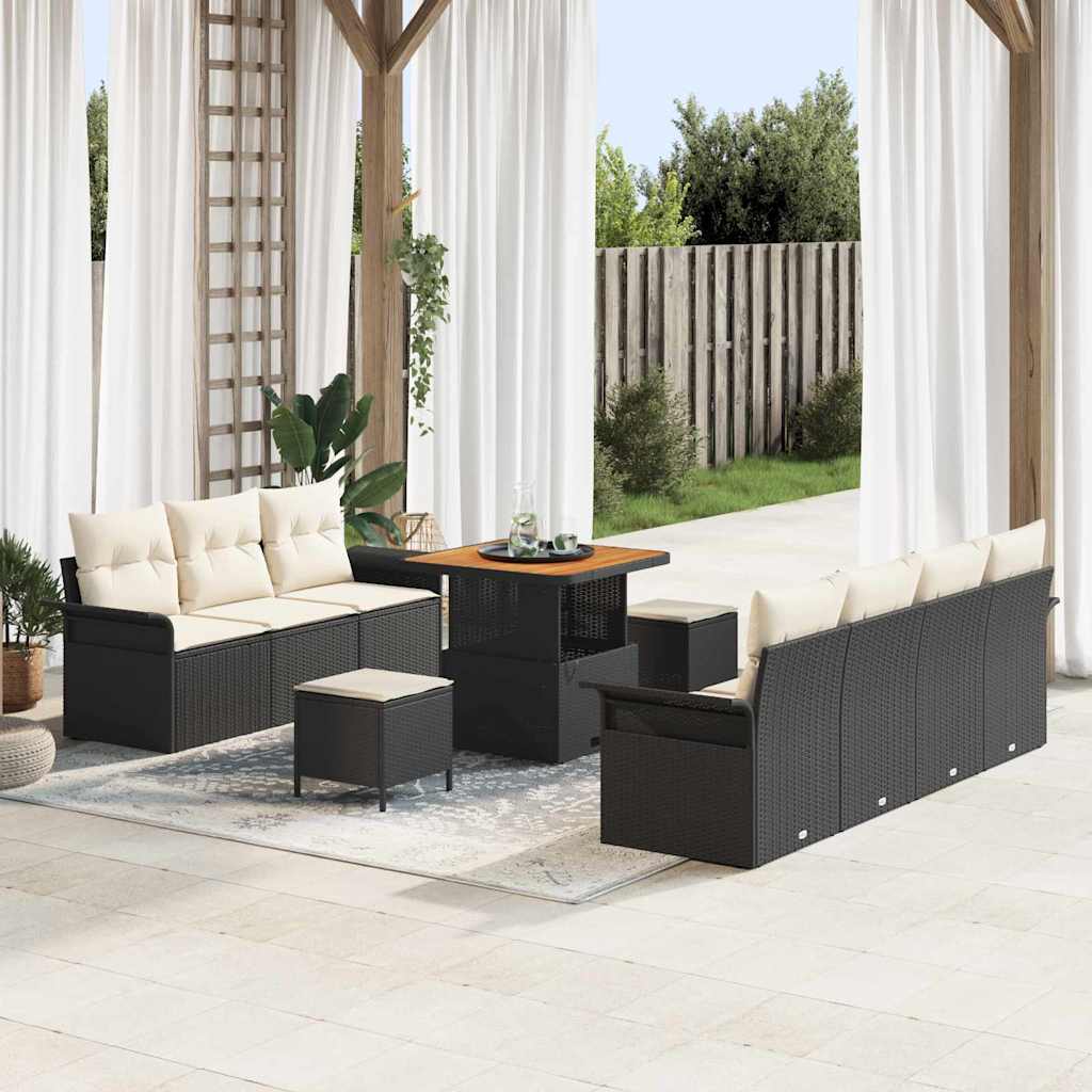 Garten-Sofa-Set mit Kissen mit Kissen 10 pcs Schwarz und Creme