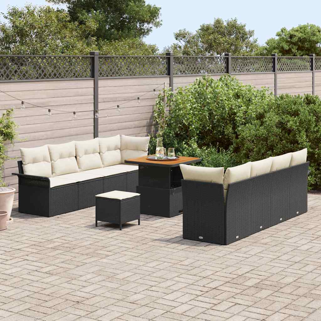 Garten-Sofa-Set mit Kissen Schwarz und Creme 80 x 80 x 71 cm