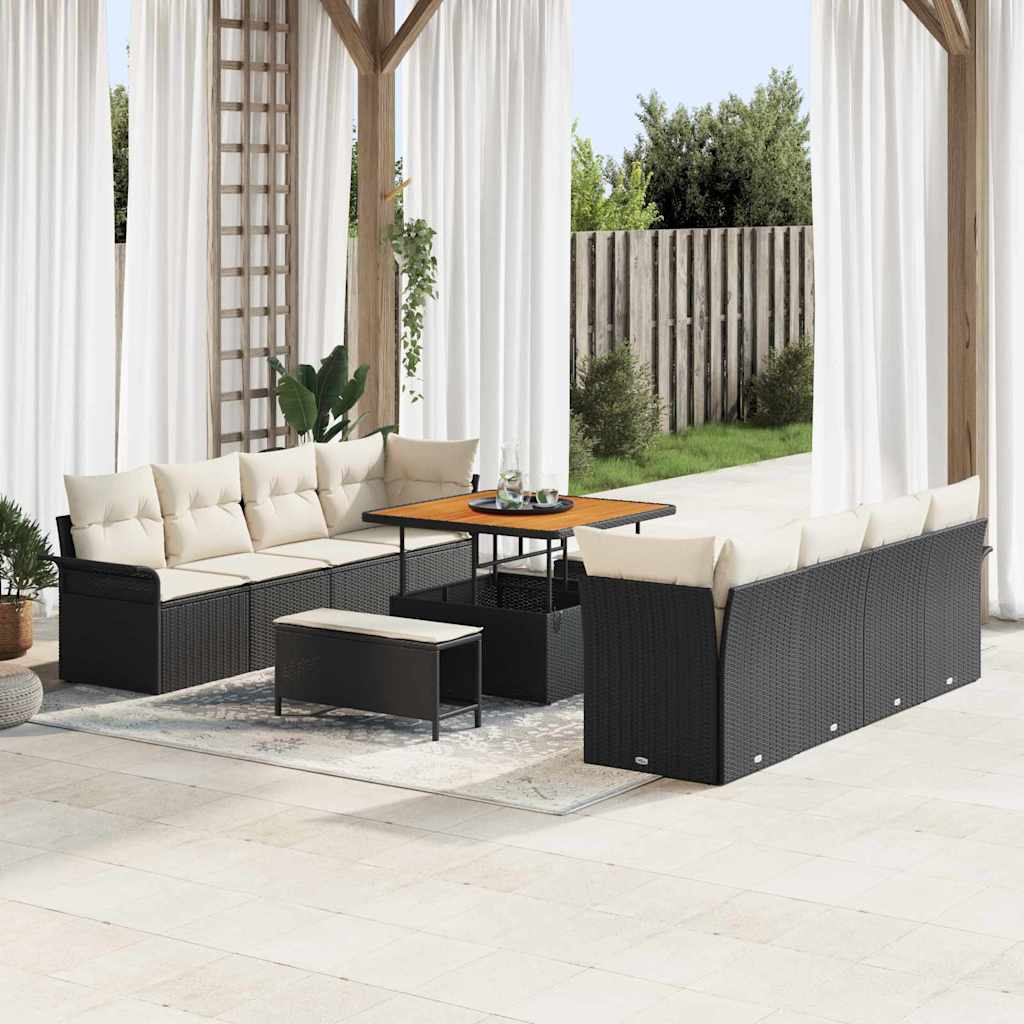 Garten-Sofa-Set mit Kissen Schwarz und Creme 100 x 100 x 71 cm