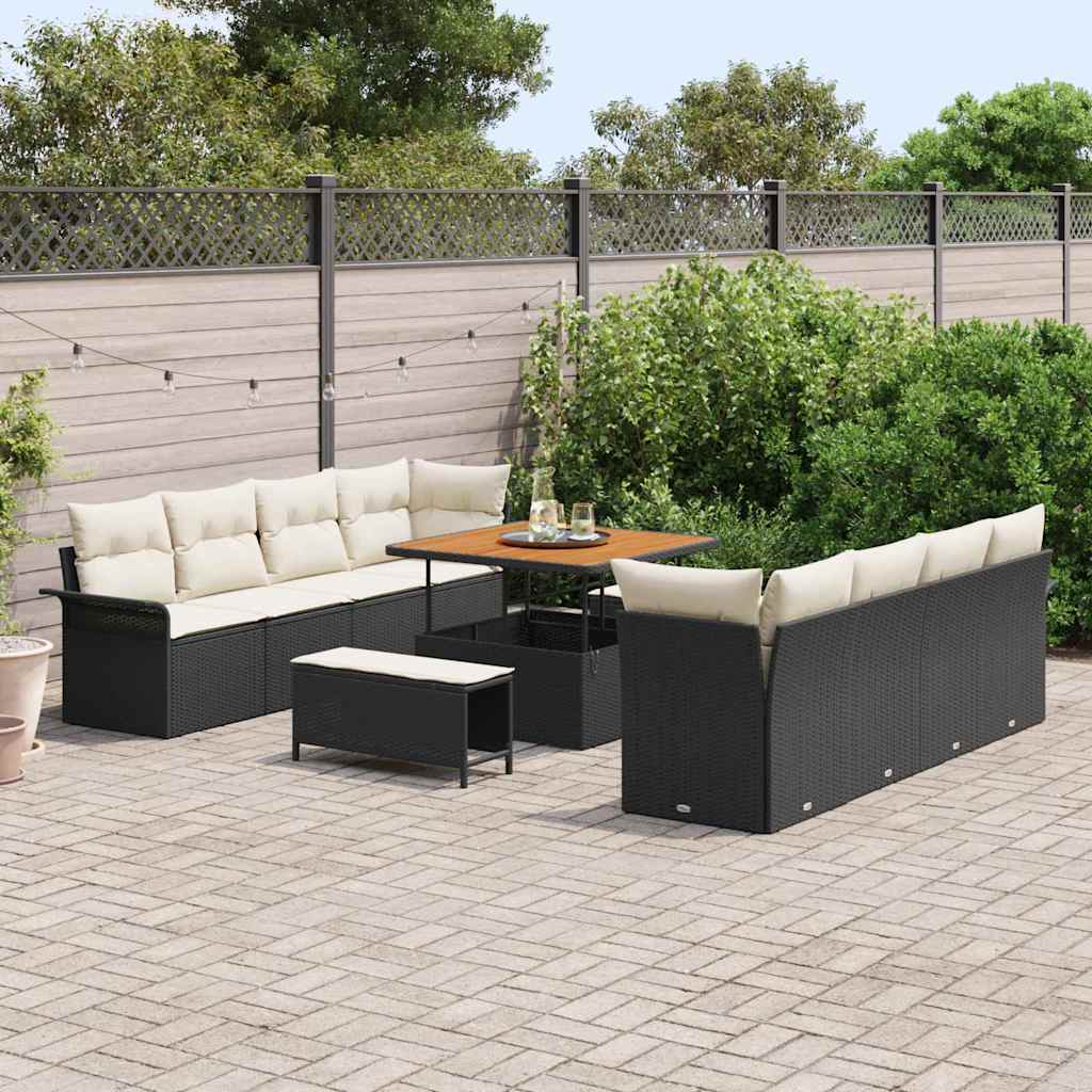 Garten-Sofa-Set mit Kissen Schwarz und Creme 100 x 100 x 71 cm