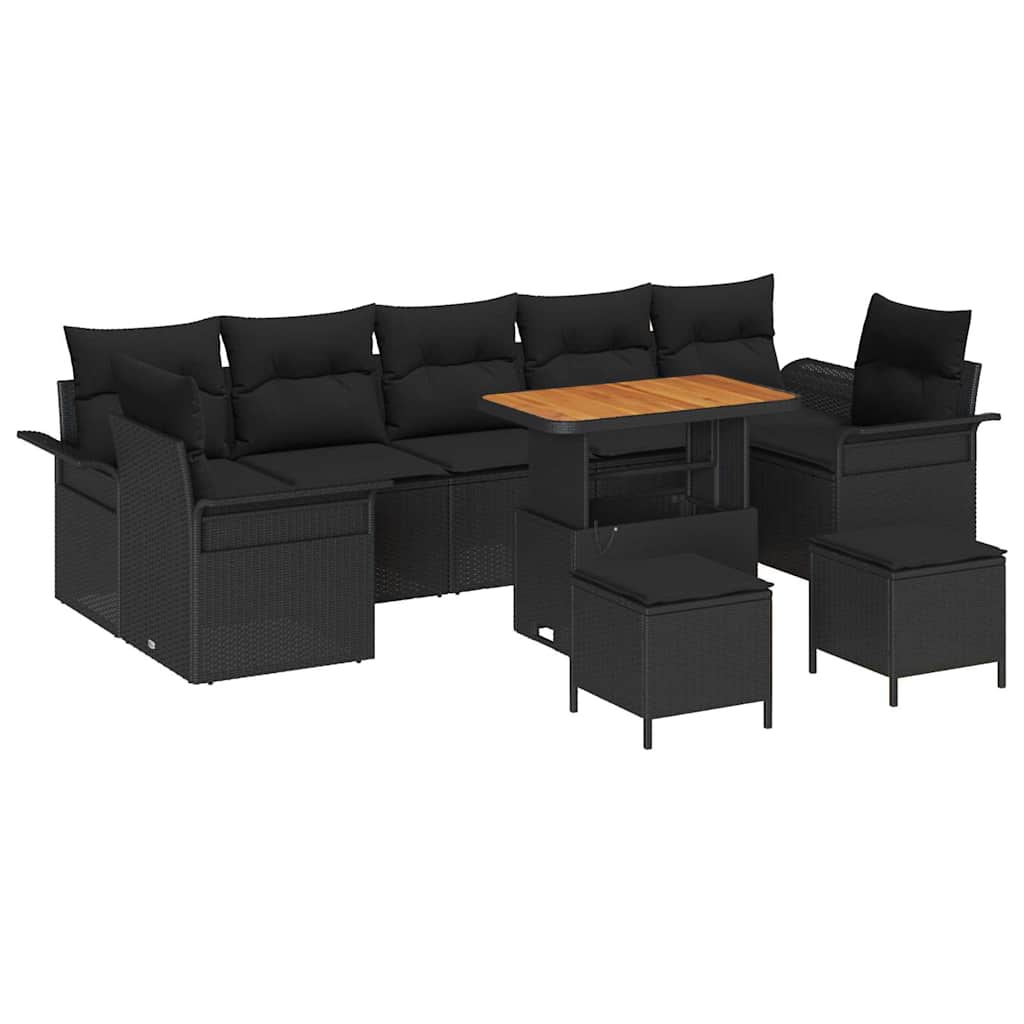 Garten-Sofa-Set mit Kissen mit Speicher 10 pcs Schwarz