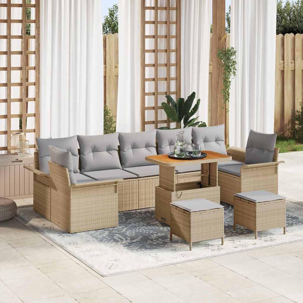 Garten-Sofa-Set mit Kissen 10 pcs Beige und Hellgrau