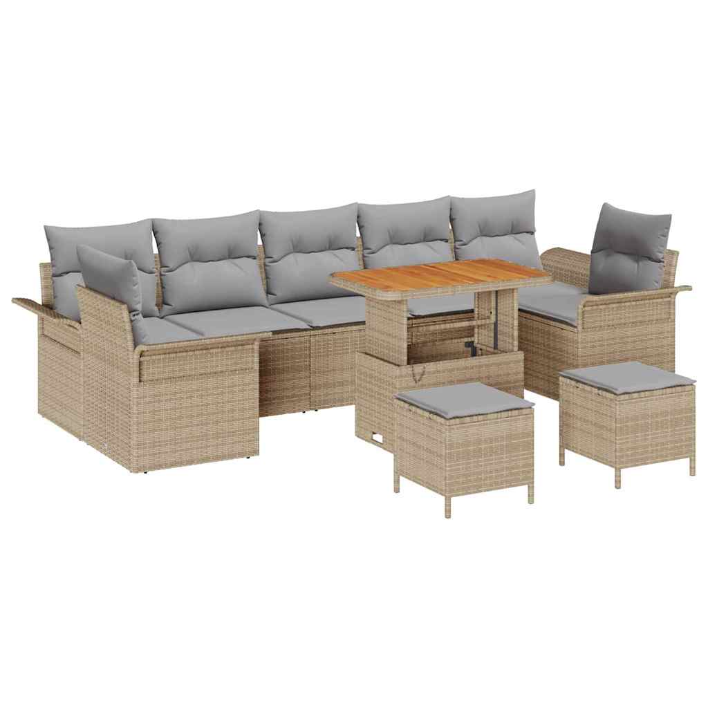 Garten-Sofa-Set mit Kissen 10 pcs Beige und Hellgrau